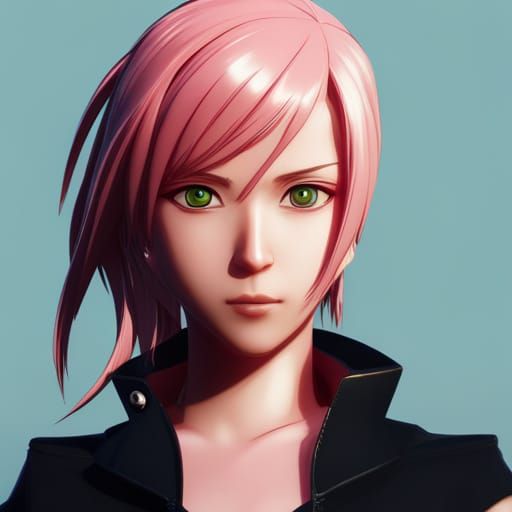Sakura Haruno in Anime Style, Hyperrealistic Rendering