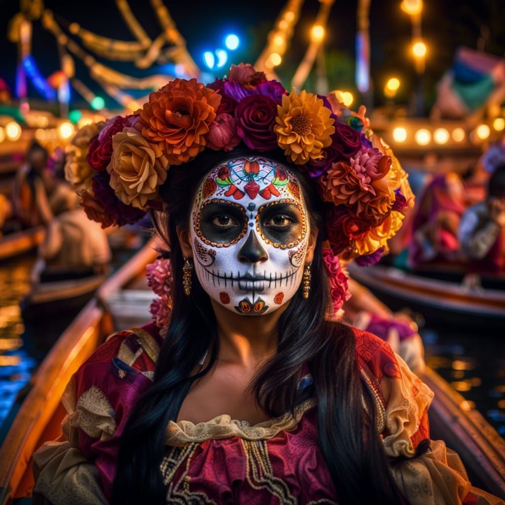 Festive Día de los Muertos Celebration on Xochimilco River
