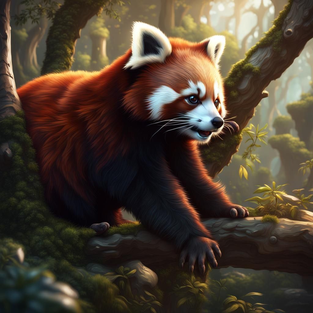 Red Panda Raccoon Hybrid in Detailed Digital Art