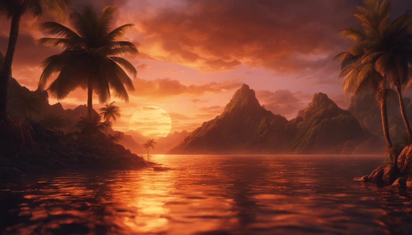 Detailed Tropical Sunset with Warm Colors