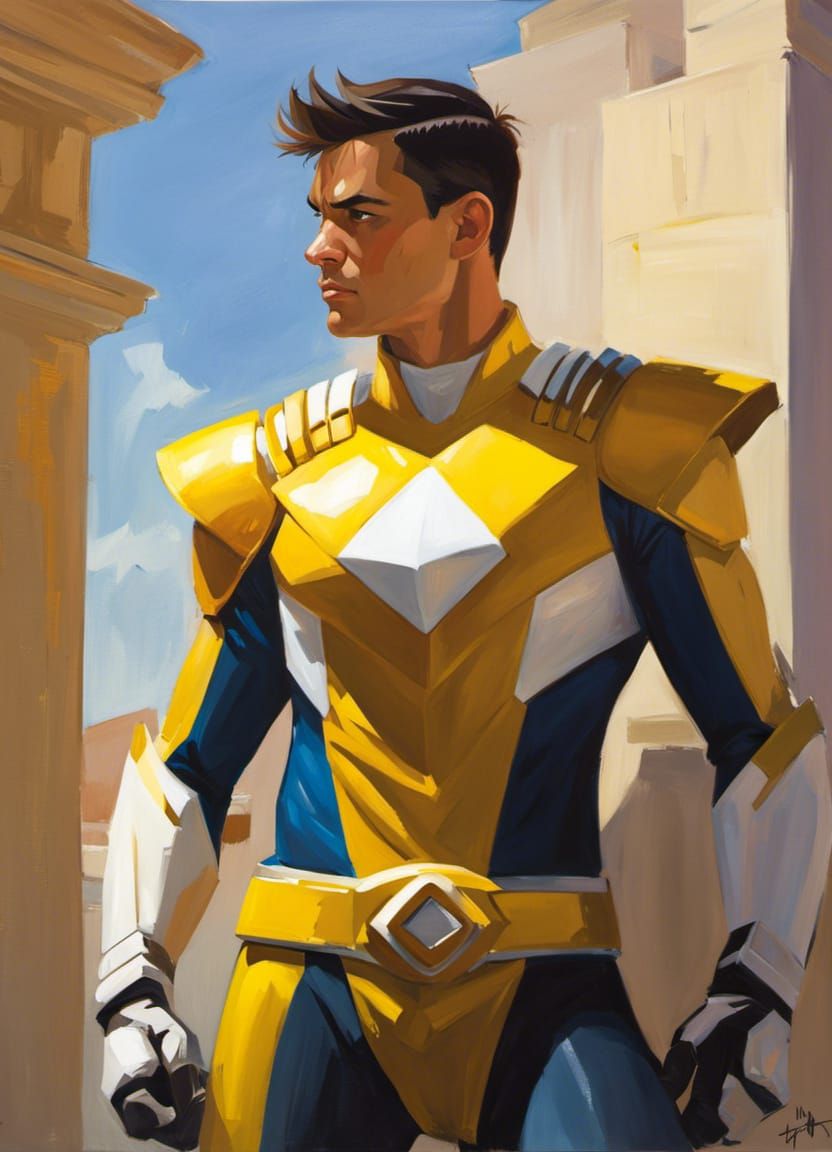 Yellow Ranger as Overwatch Character in Street Art Style