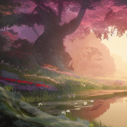 Anime Nature Grotto by Studio Ghibli in 8k