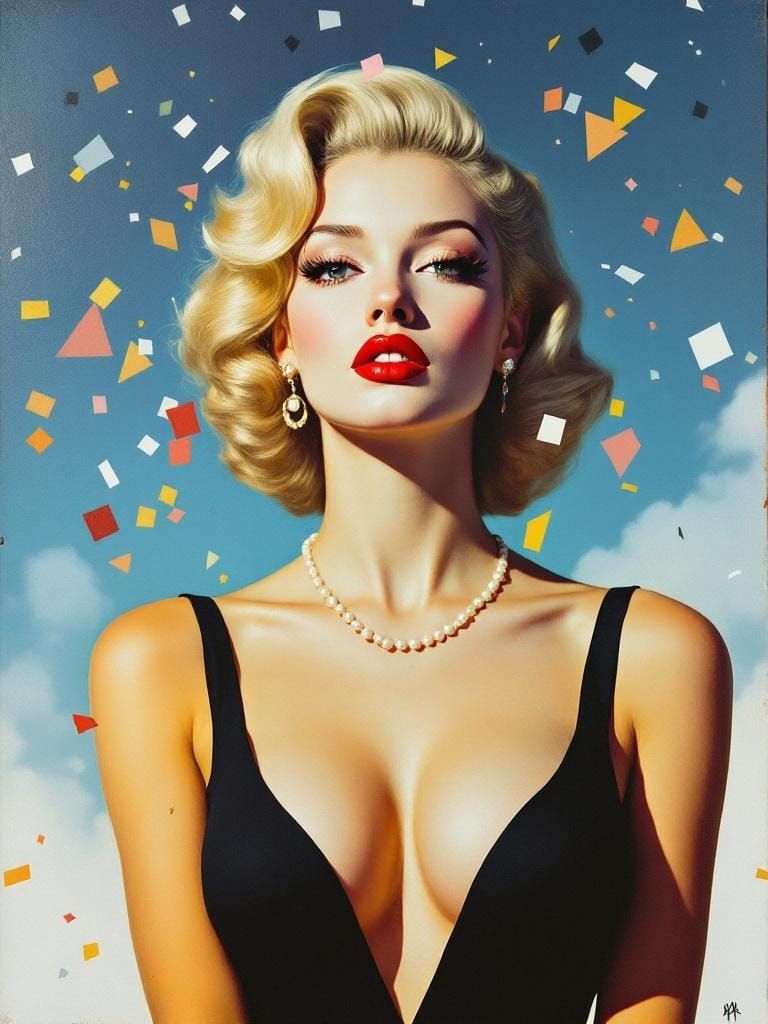 Surreal Pin-Up Fusion: Magritte and Banksy Style