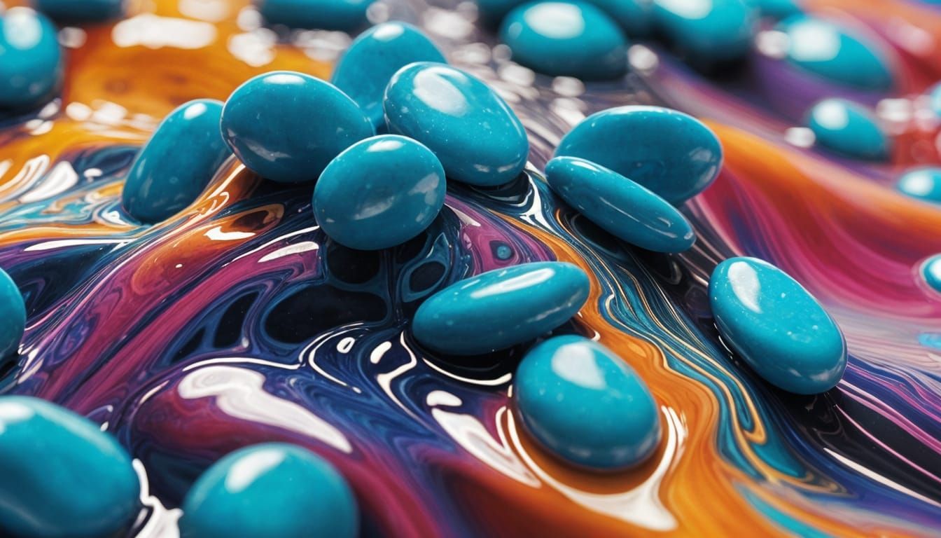 Surreal Melting Blue Beans Abstract Pattern Art