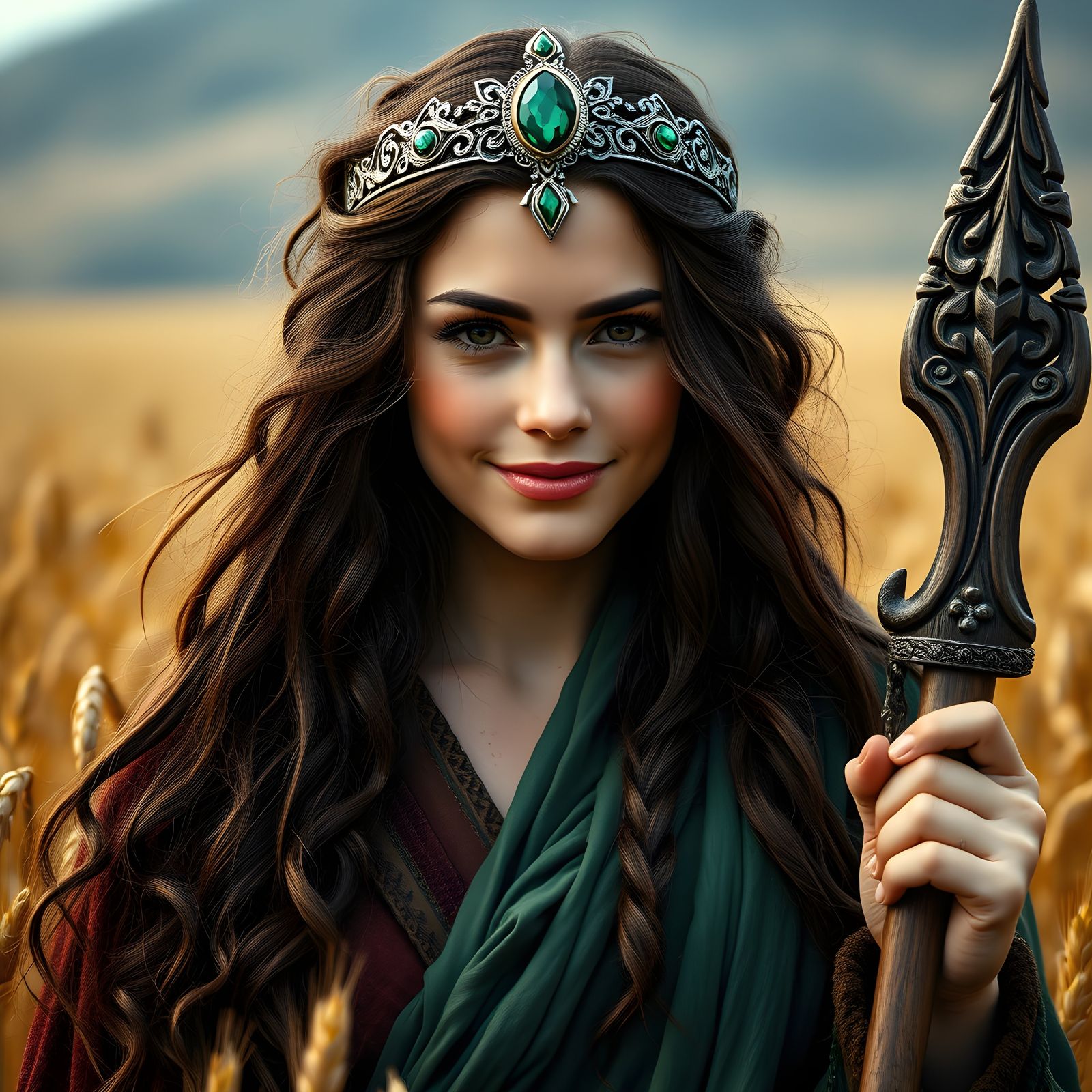 Norse Goddess in Oat Field: Cinematic Film Still