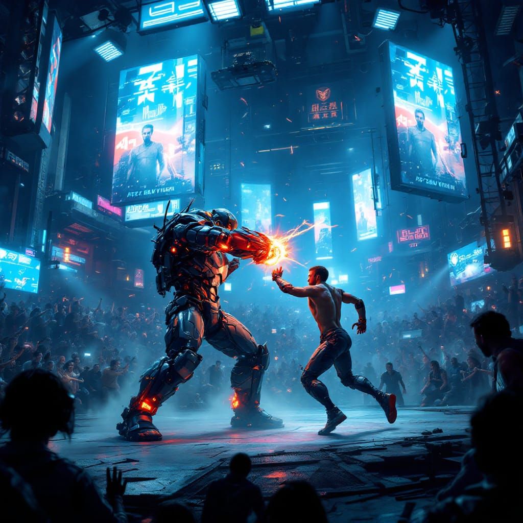 Cyberpunk Underground Fight Arena in Neon Light