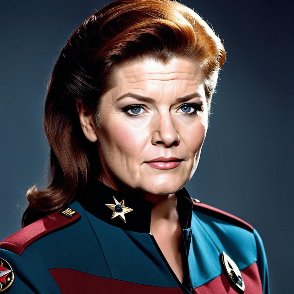 Kate Mulgrew wearing her Starfleet uniform