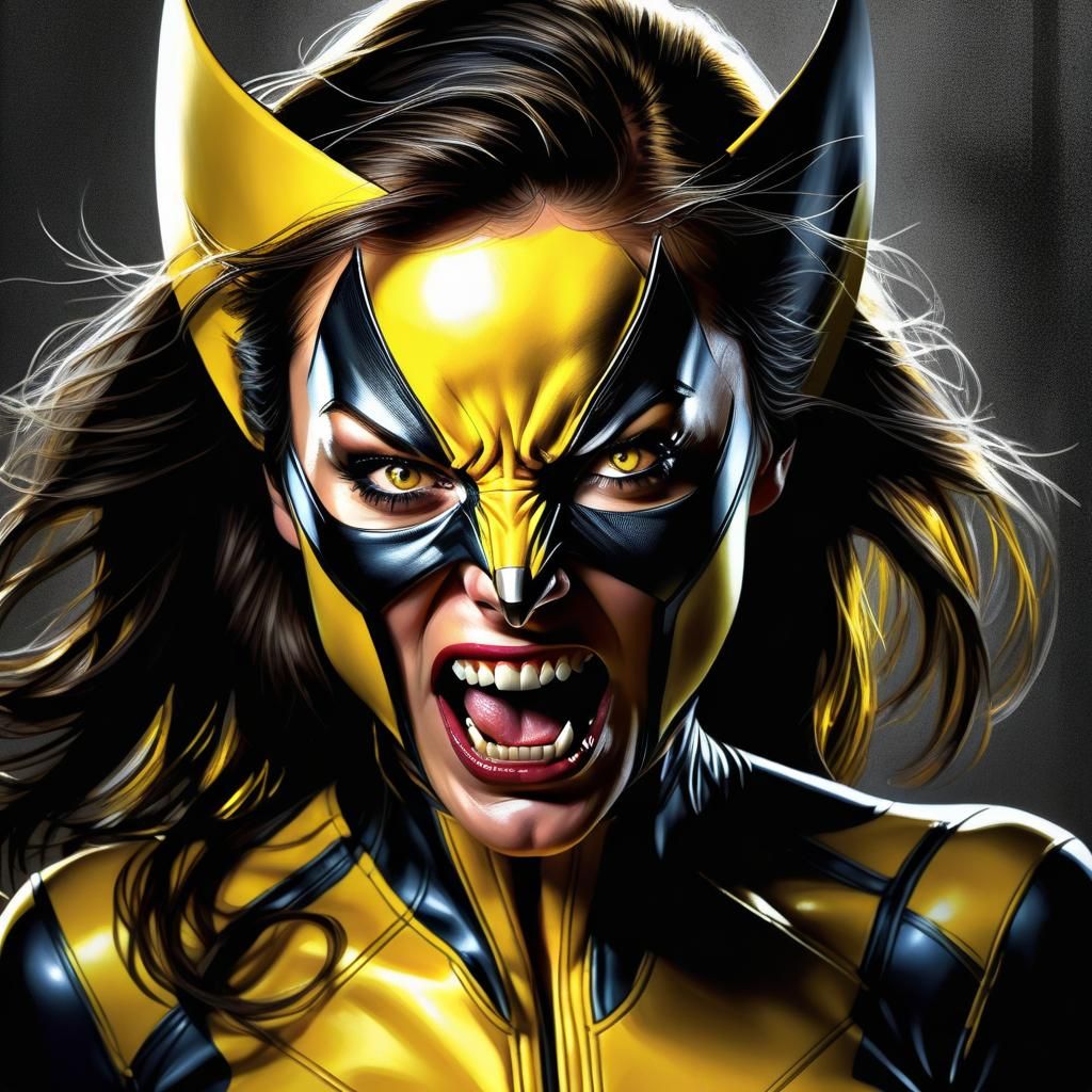 Vivid Digital Art Portrait: Female Wolverine in Action