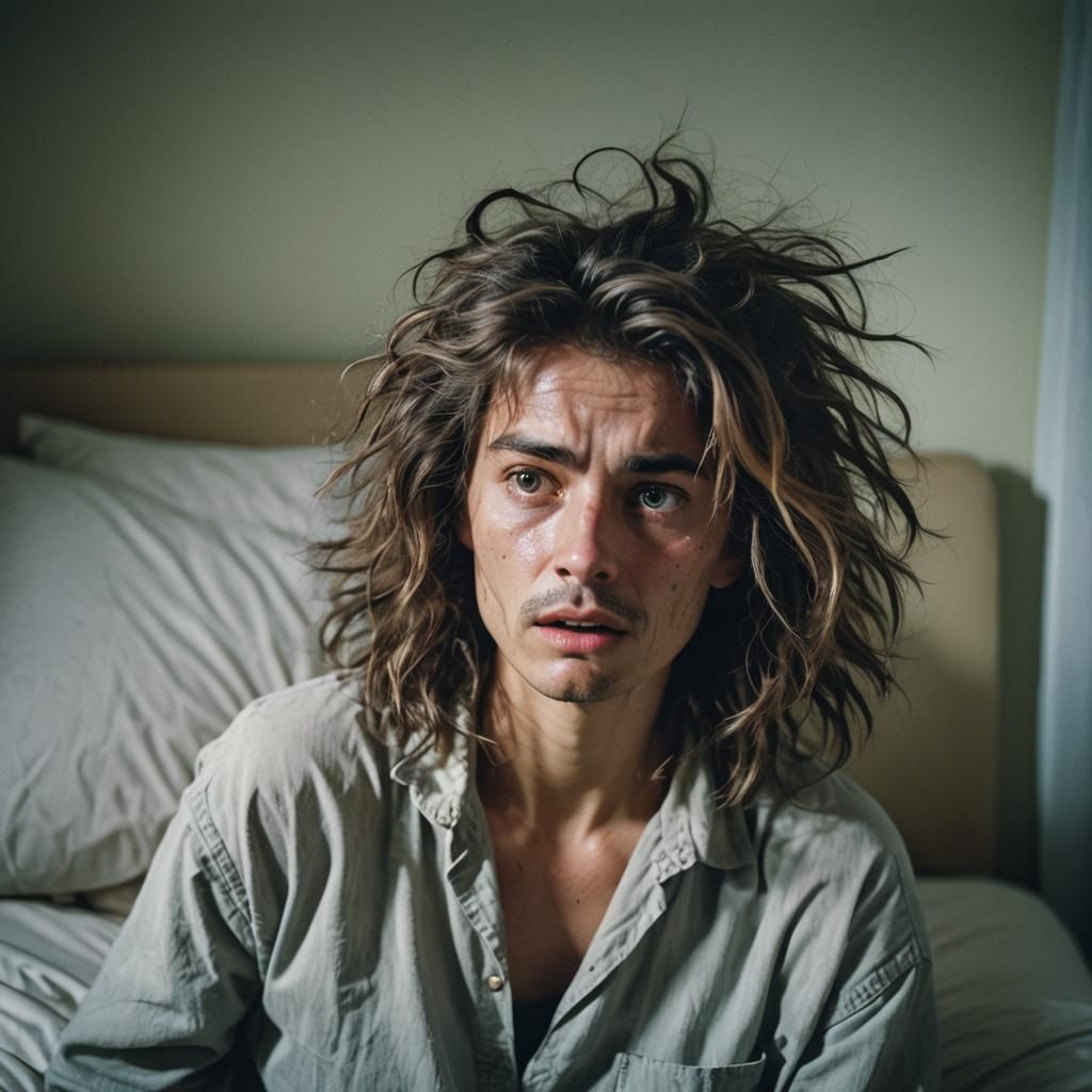 Cinematic Film Still: Man Waking Up, Disheveled