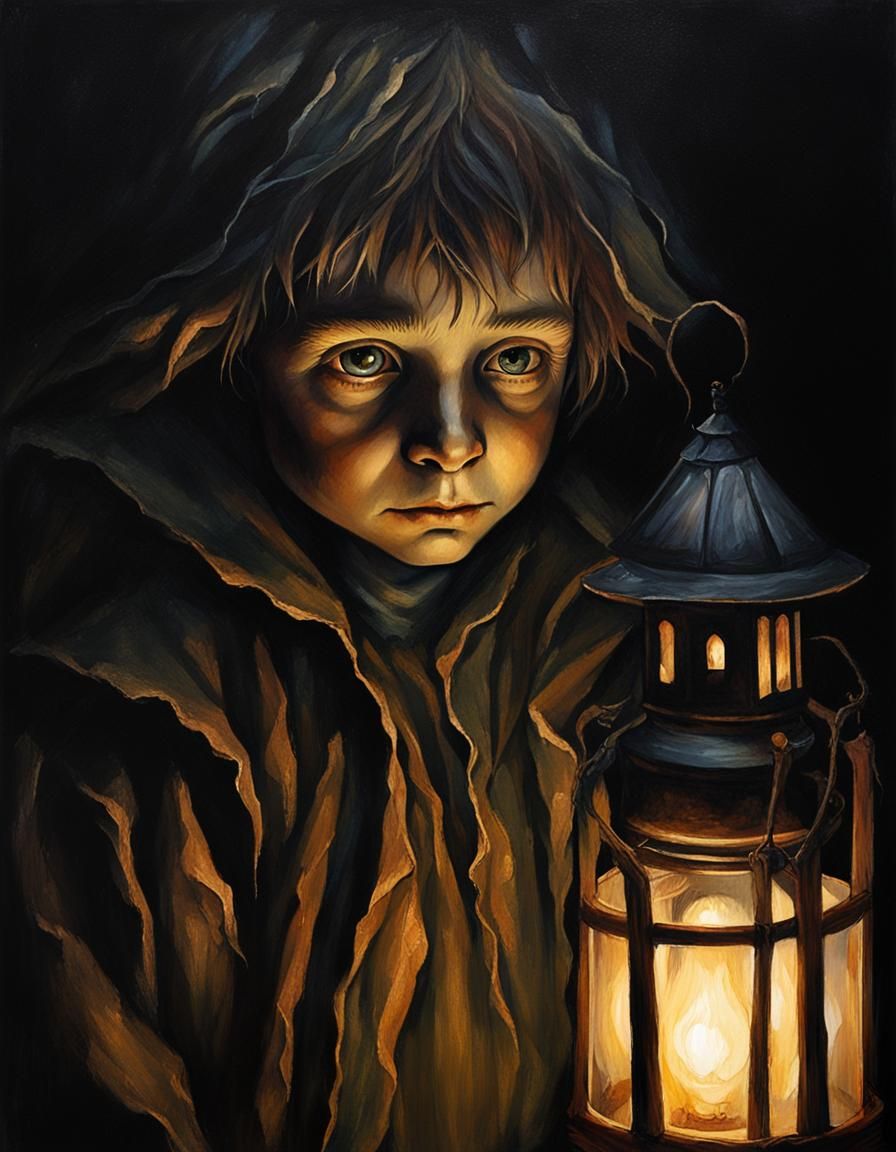 Eerie Child Face in Dark Fantasy Lighting