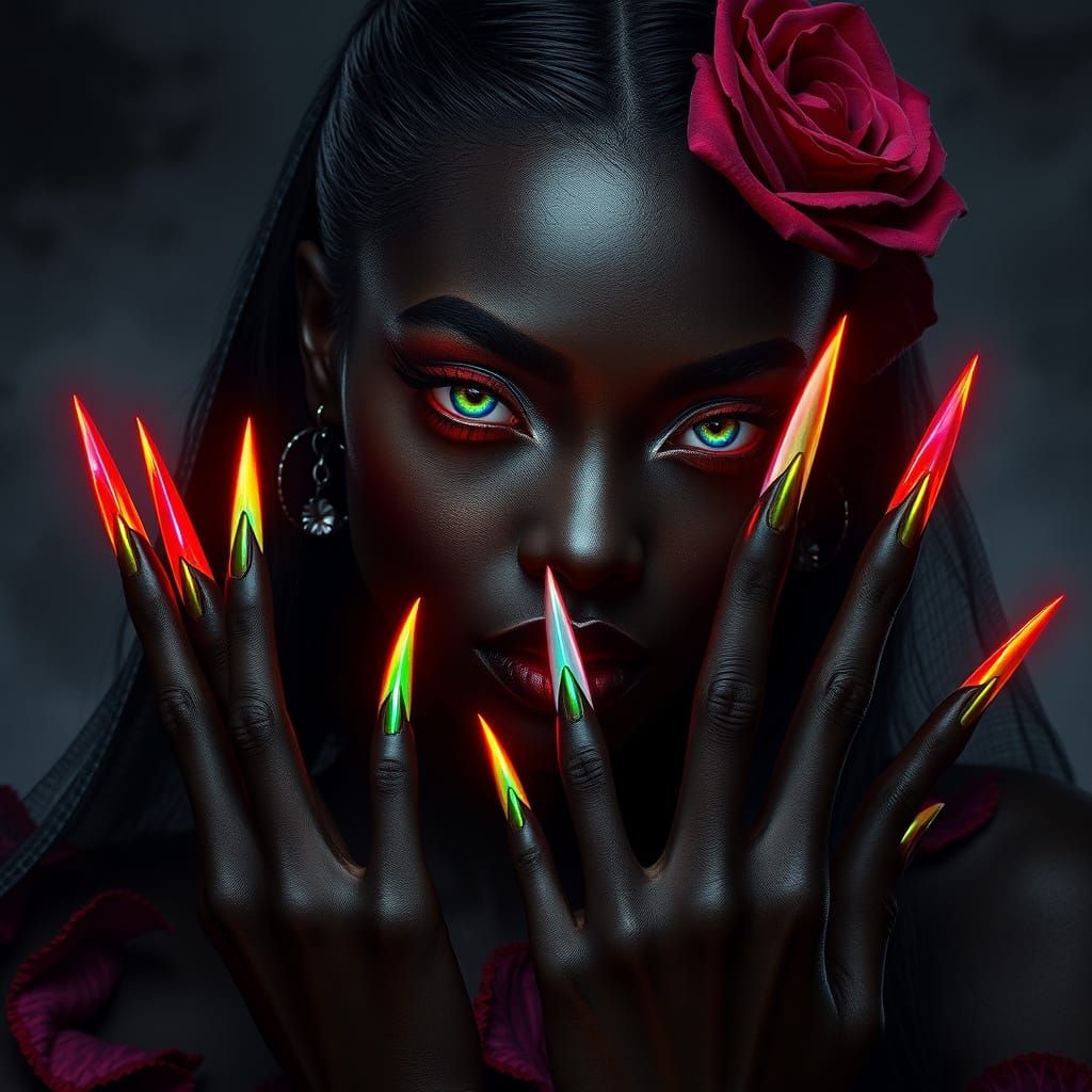 Gothic Vampire Fae with Rainbow Eyes and Claws