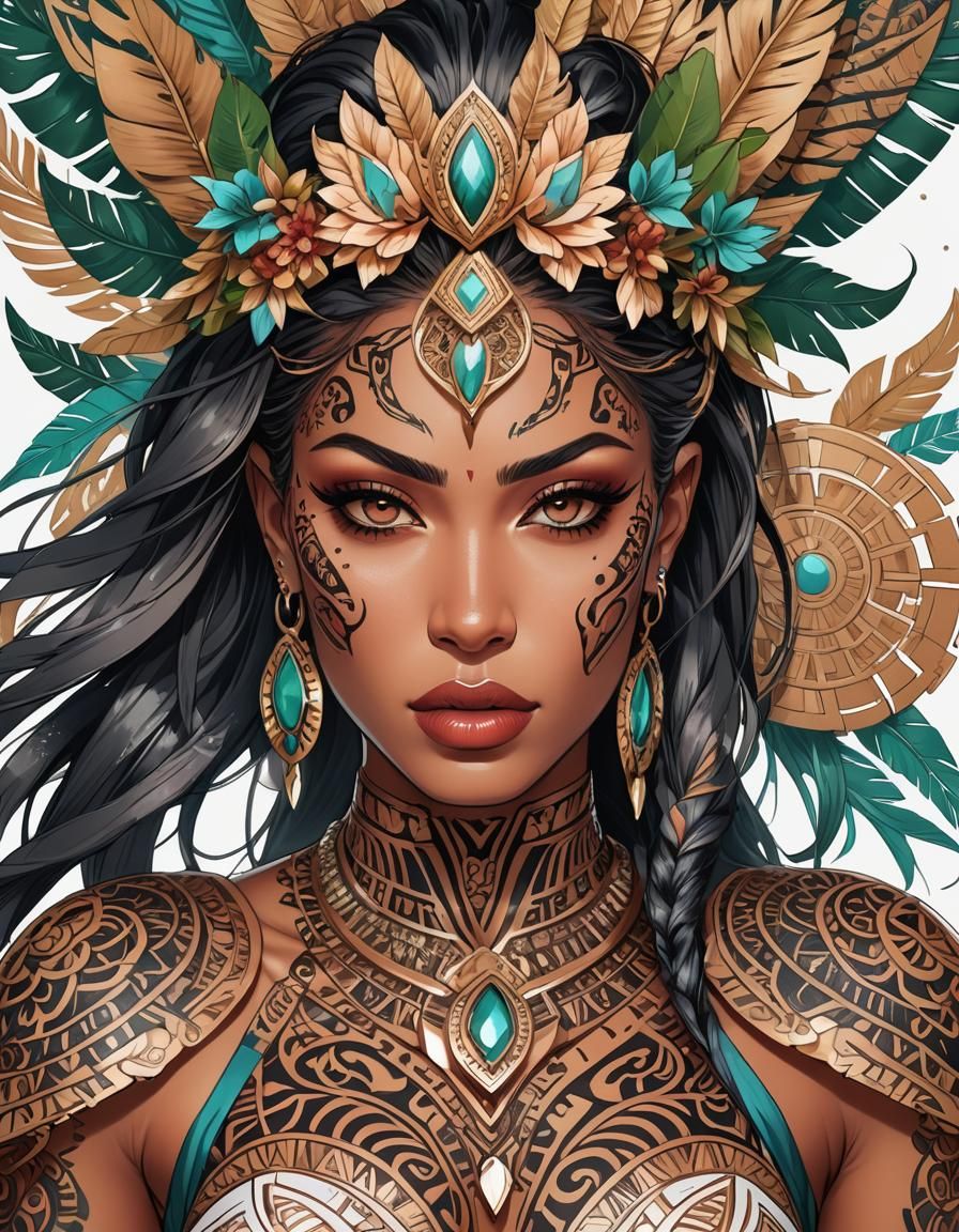 Stunning Polynesian Woman in Vibrant Anime Style