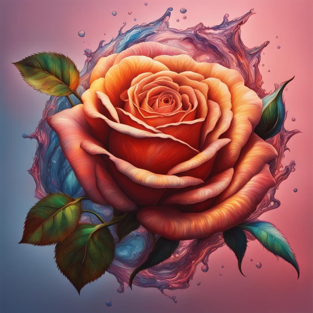 Hyperrealistic Rose with Animals Splash Art