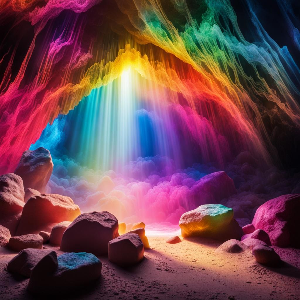 Luminous Rainbow Crystal Caves in Divine Light