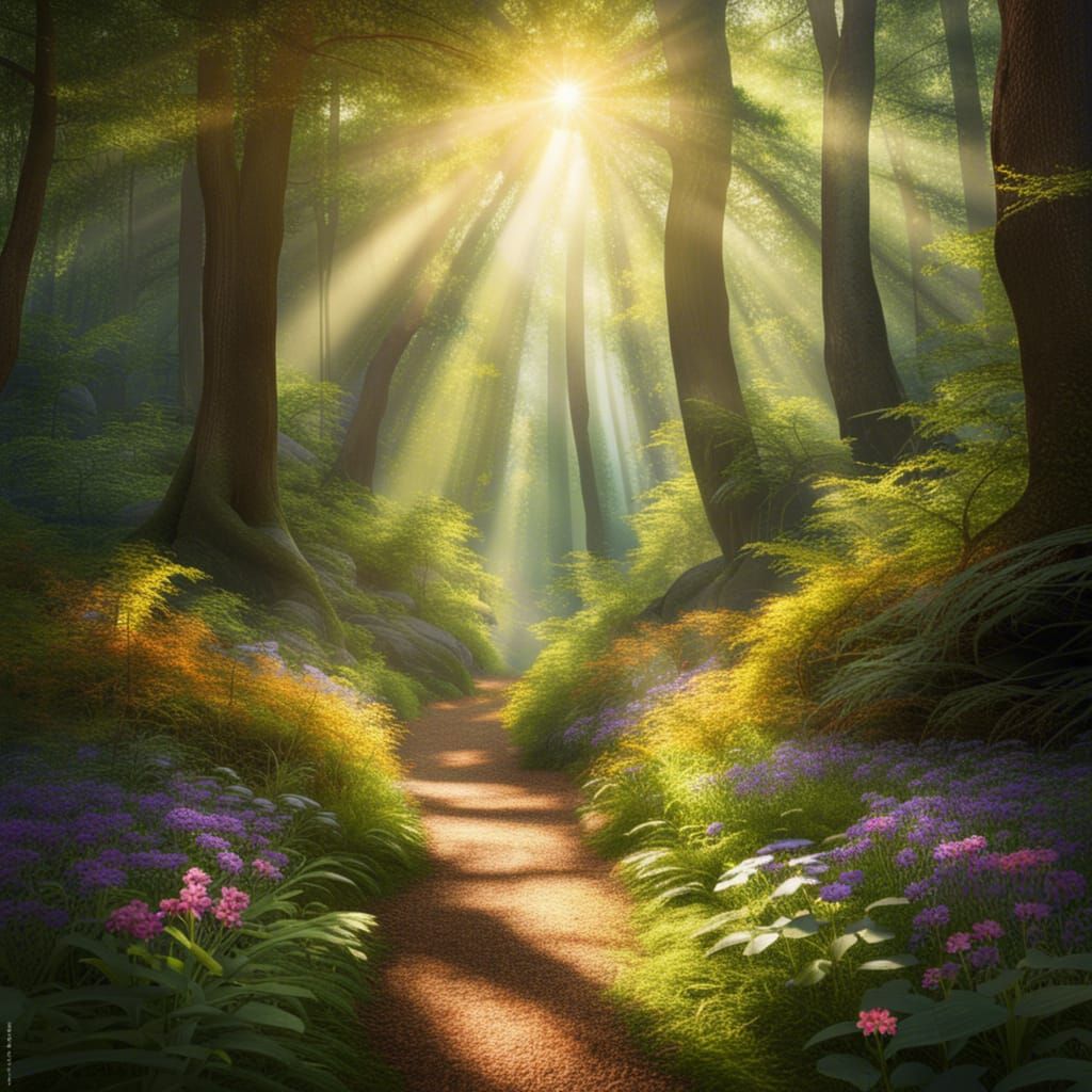Mystical Forest Scene with Hidden Pathway