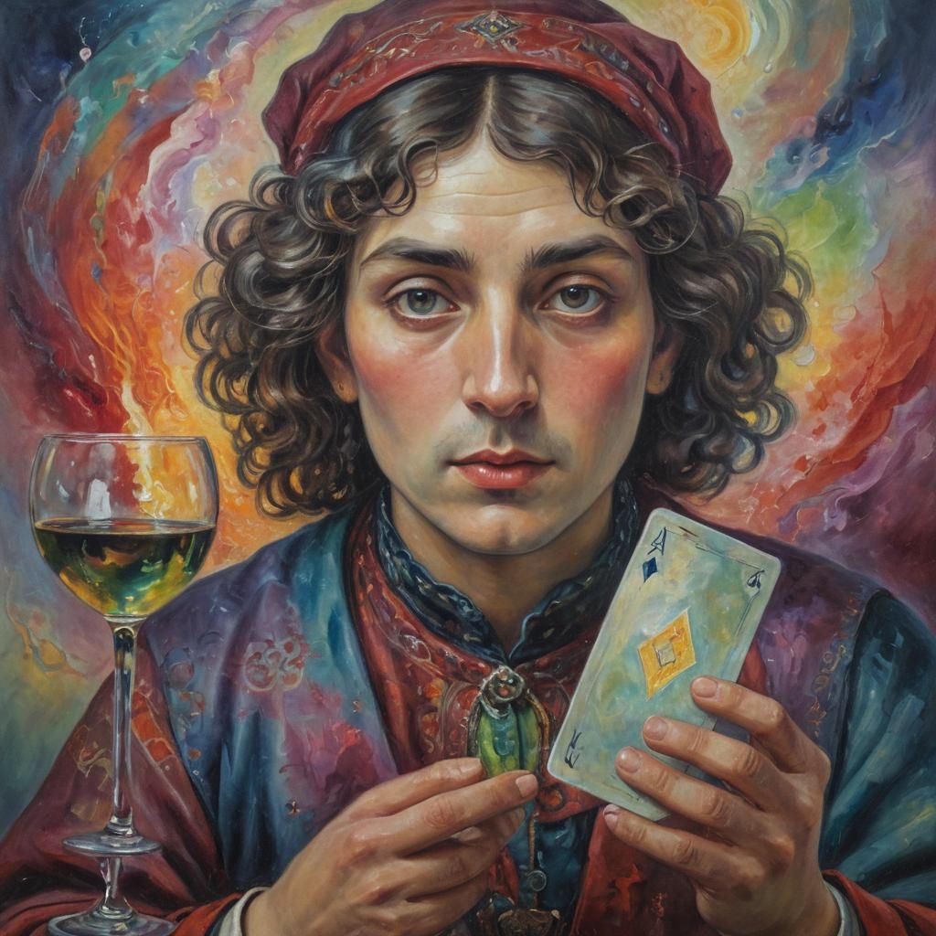 Mystical Fortune Teller Portrait in Dreamlike Oil Painting