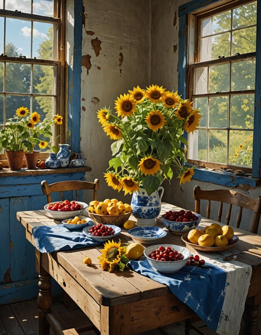 Sunflowers and Cherries in Bizarre Magical Realism