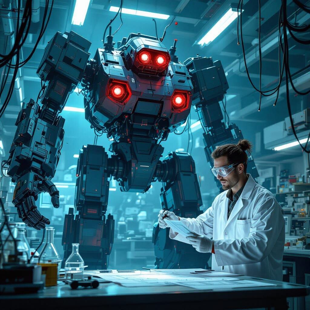 Mad Scientist Builds Robot in Dystopian Future