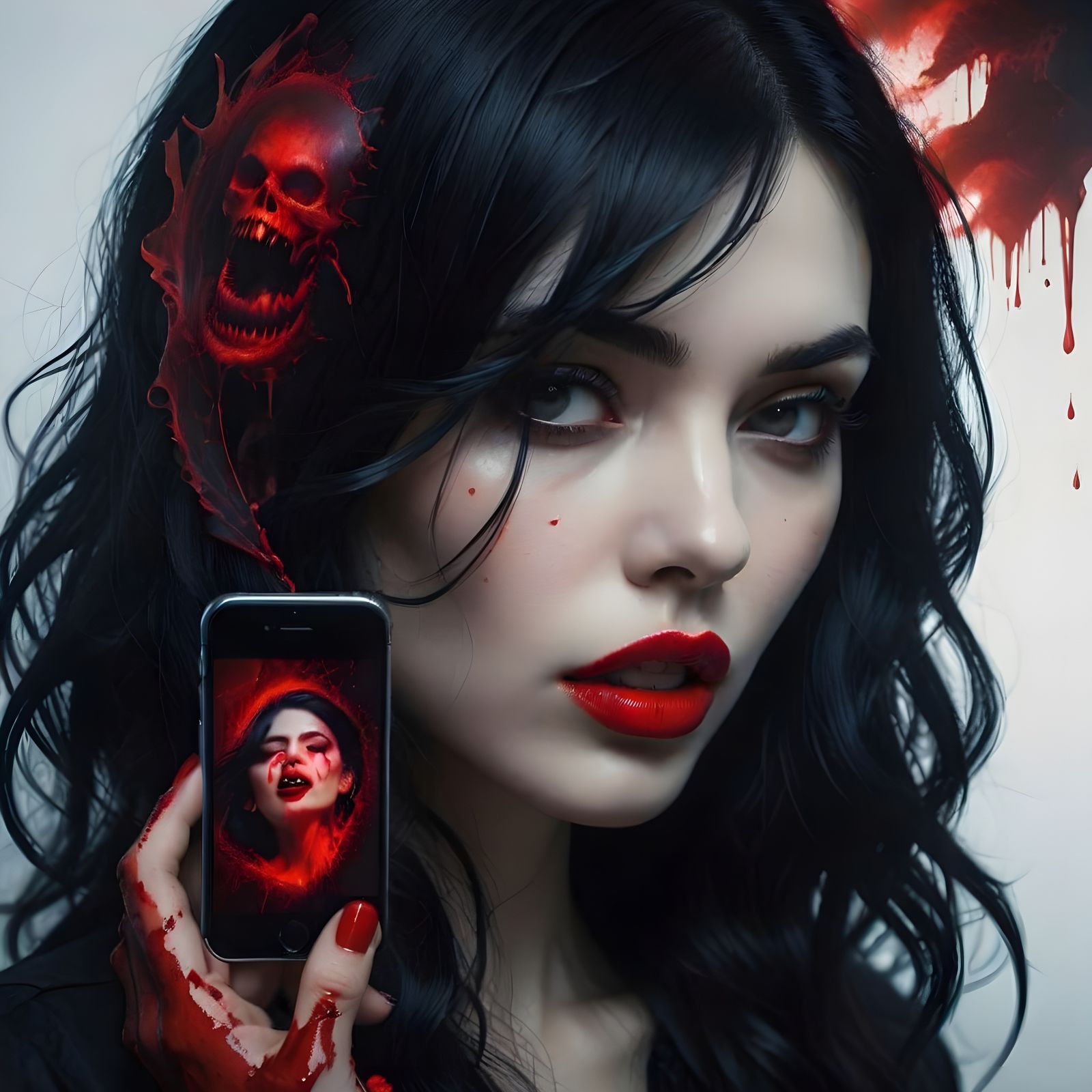 Ethereal Vampire Woman Portrait in Cyberpunk Style