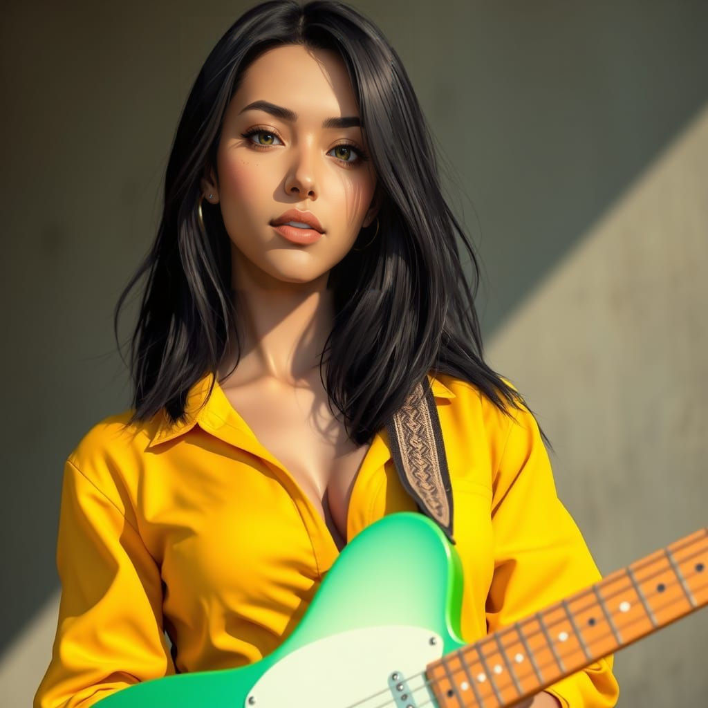 Hyper-Realistic Anime Goddess Plays Electric Guitar