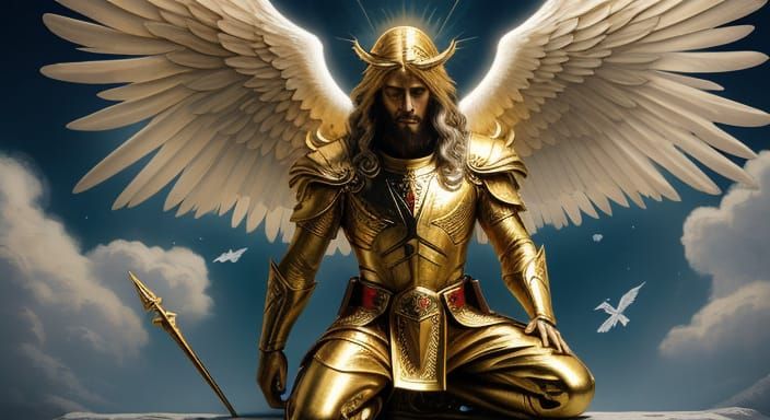 Archangel Michael in Reverent Prayer Before Christ