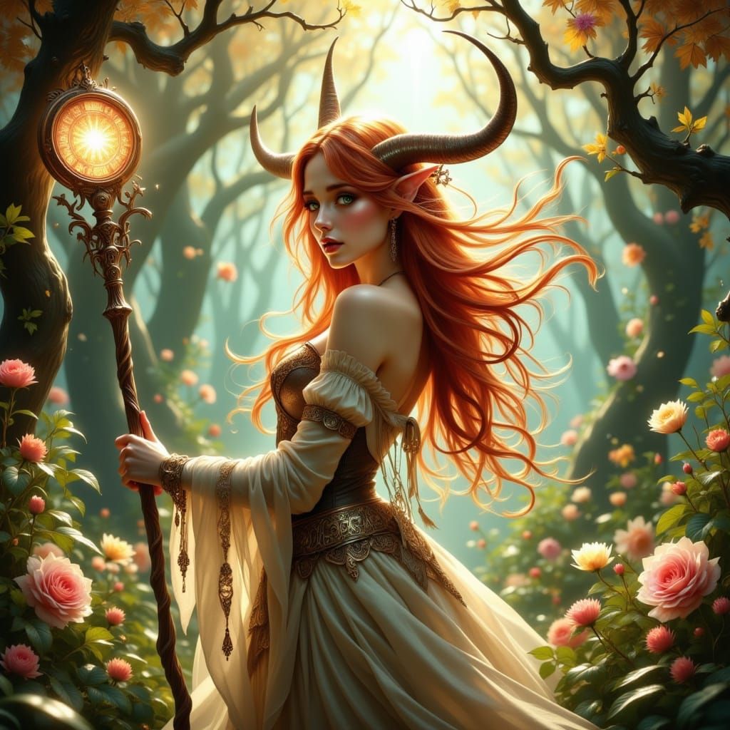 Ethereal Satyr Woman in Art Nouveau Style