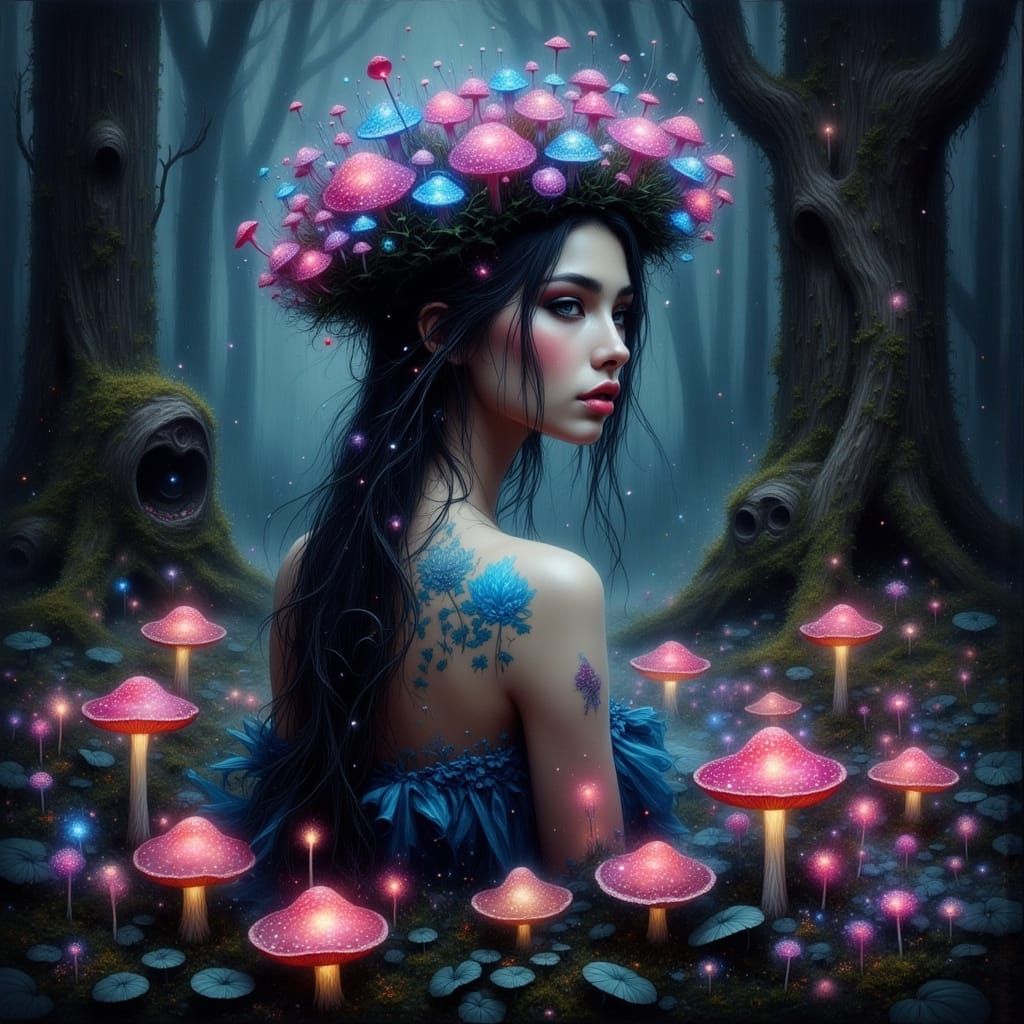 Mystical Mushroom Princess in Whimsical Fairy Garden