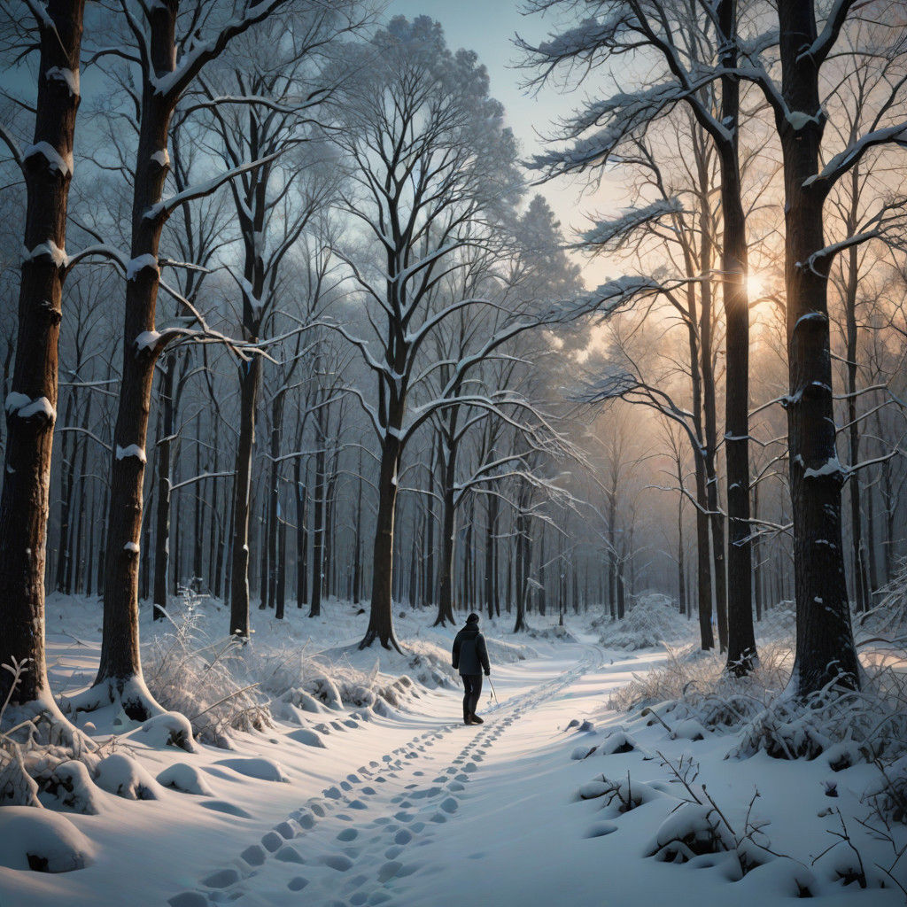 Hyper-Realistic Winter Scene: Person Building Snowman in Ser...