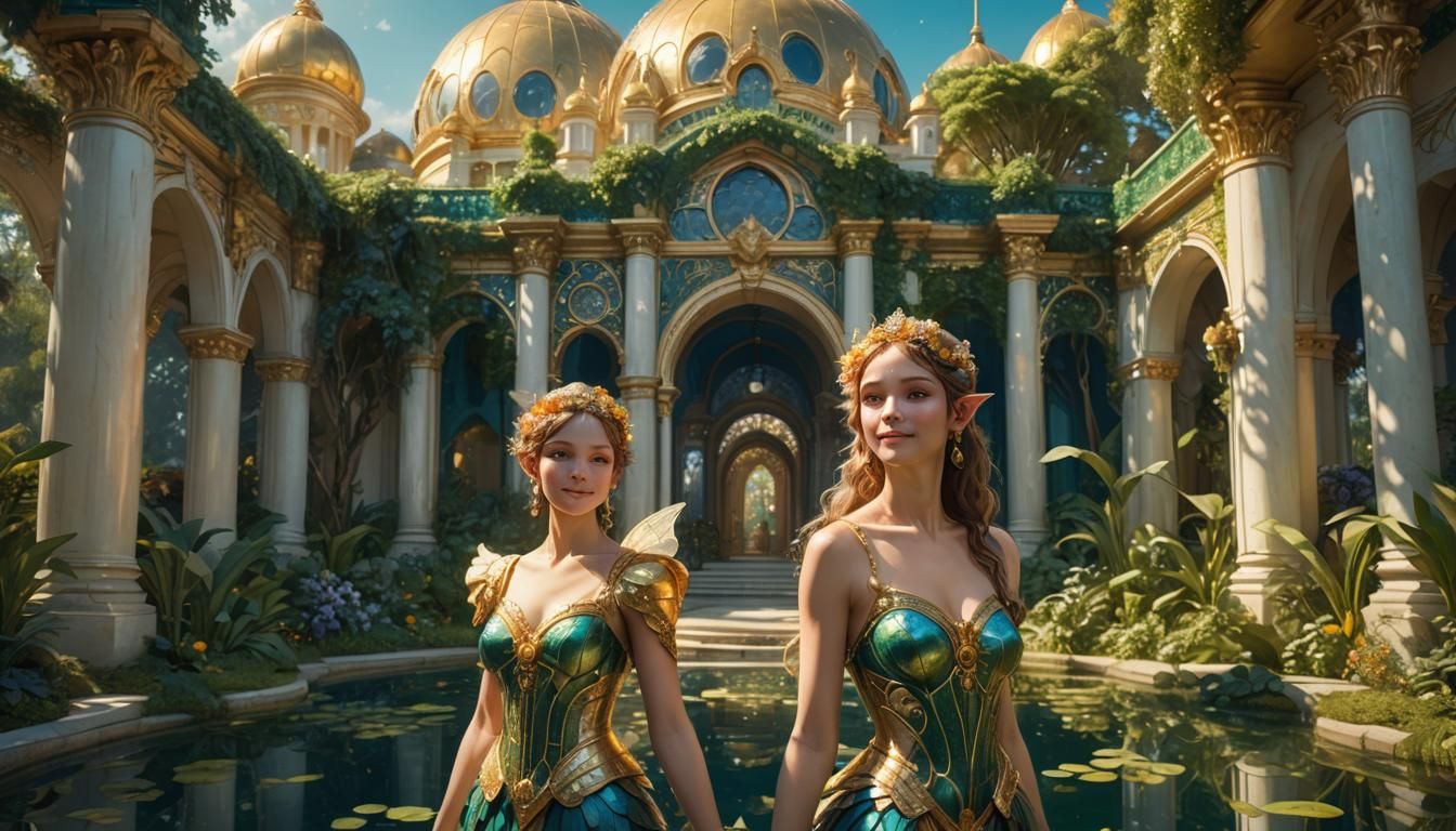 Fairy at Palace Entrance in Art Nouveau Style