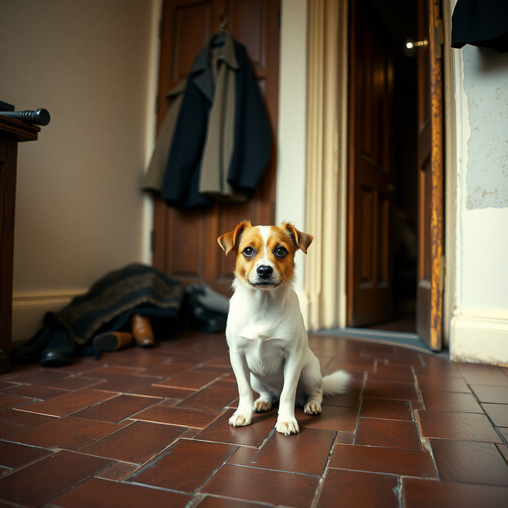 Hopeful Jack Russell Dog Awaits Return in Cinematic Style