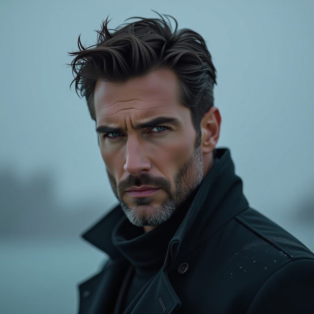 Intense Gaze in a Dystopian Cinematic Style