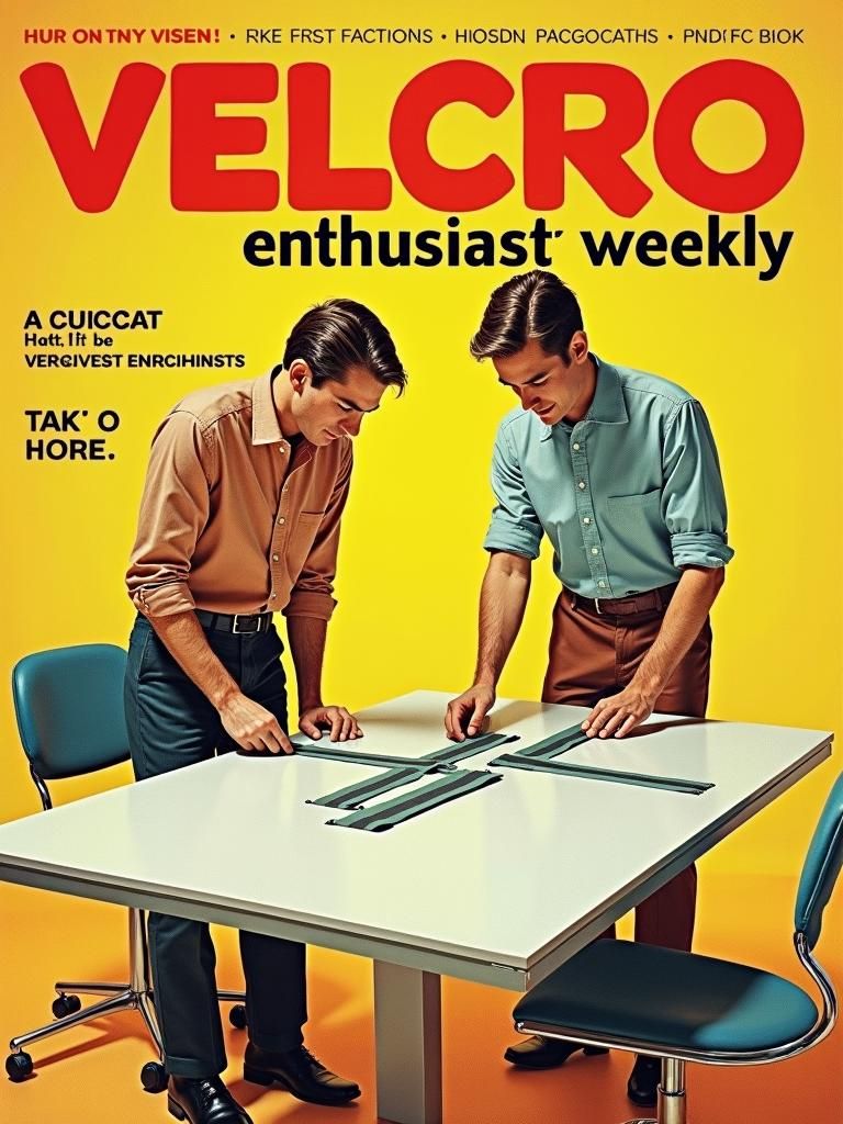 Retro Magazine Cover: Velcro Enthusiasts in Pop Art Style