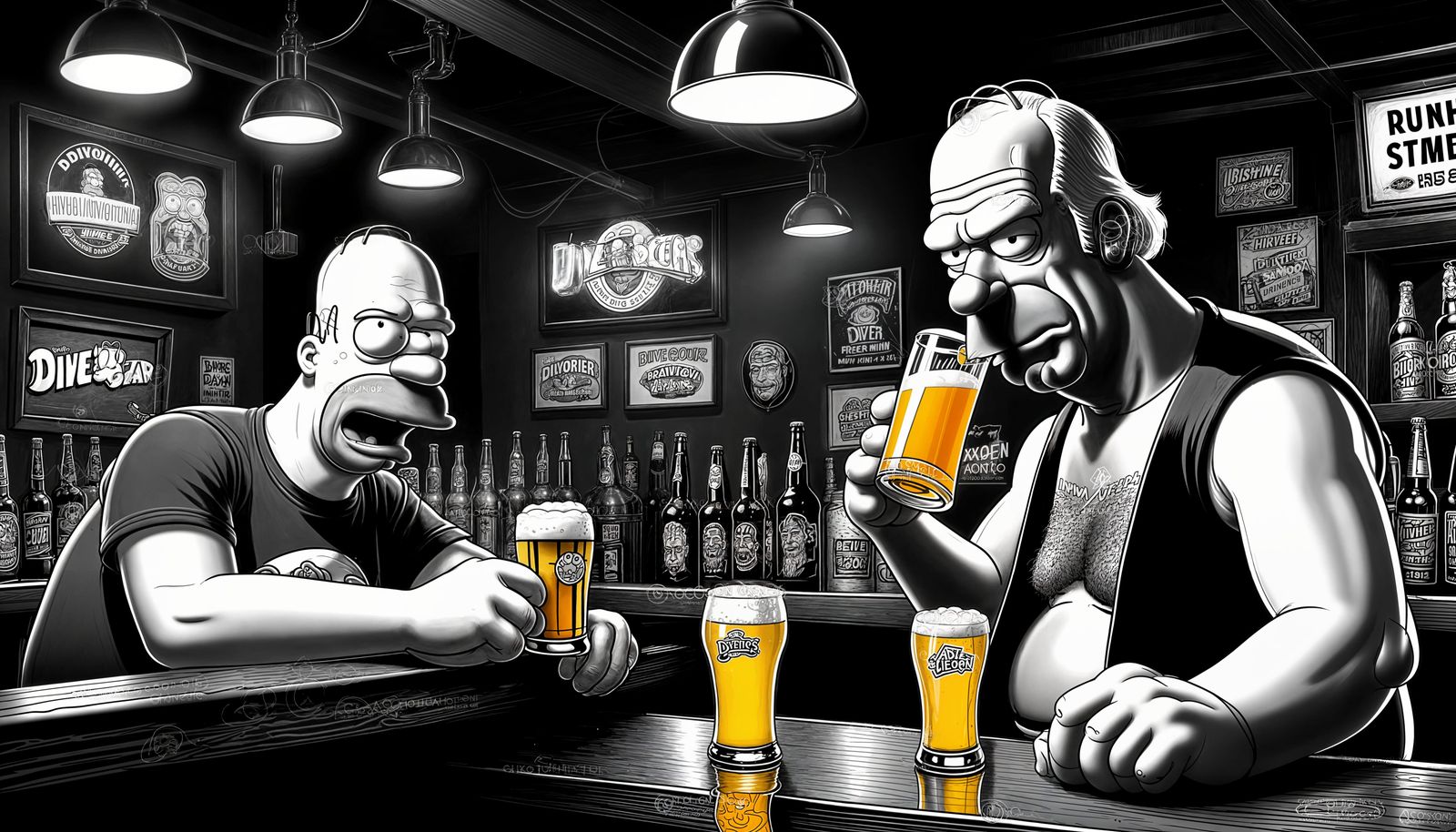 Homer and Jesse: Cartoon Dive Bar Scene