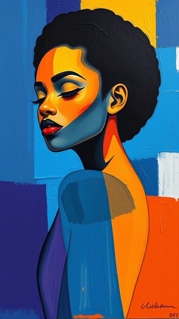 Abstract Palette Knife Painting of Black Woman