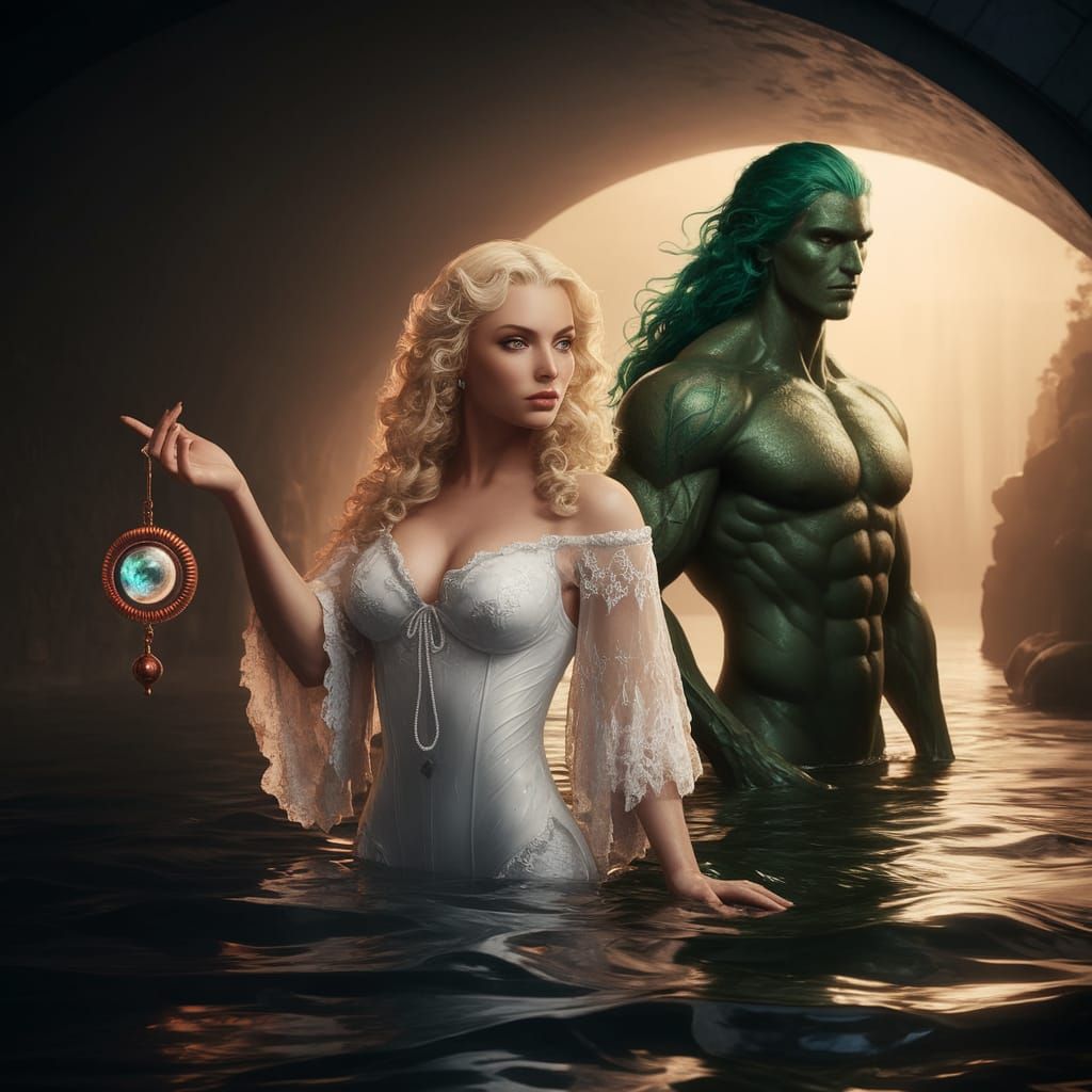 Underworld Beauty with Enchanted Amulet and Majestic Compani...