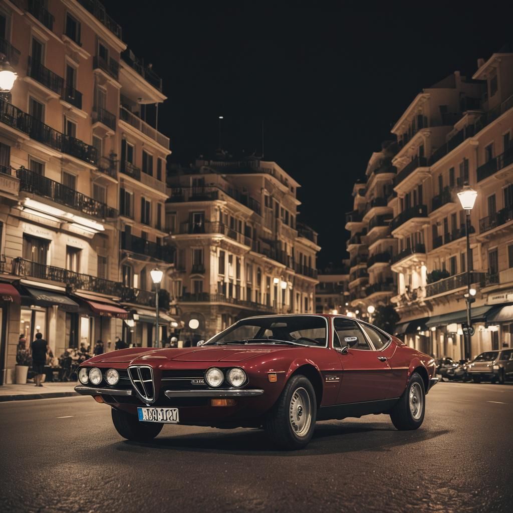 Alfa Romeo Montreal in Monaco at Night