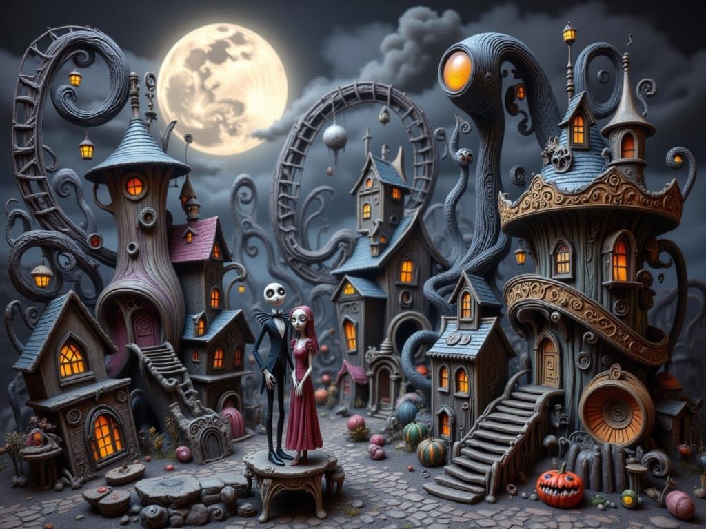 Halloween Town Reimagined: A Gothic Carnival in Burton Style