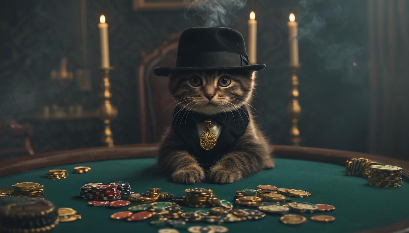 Kitten Mobster at Poker Table in Digital Art Style