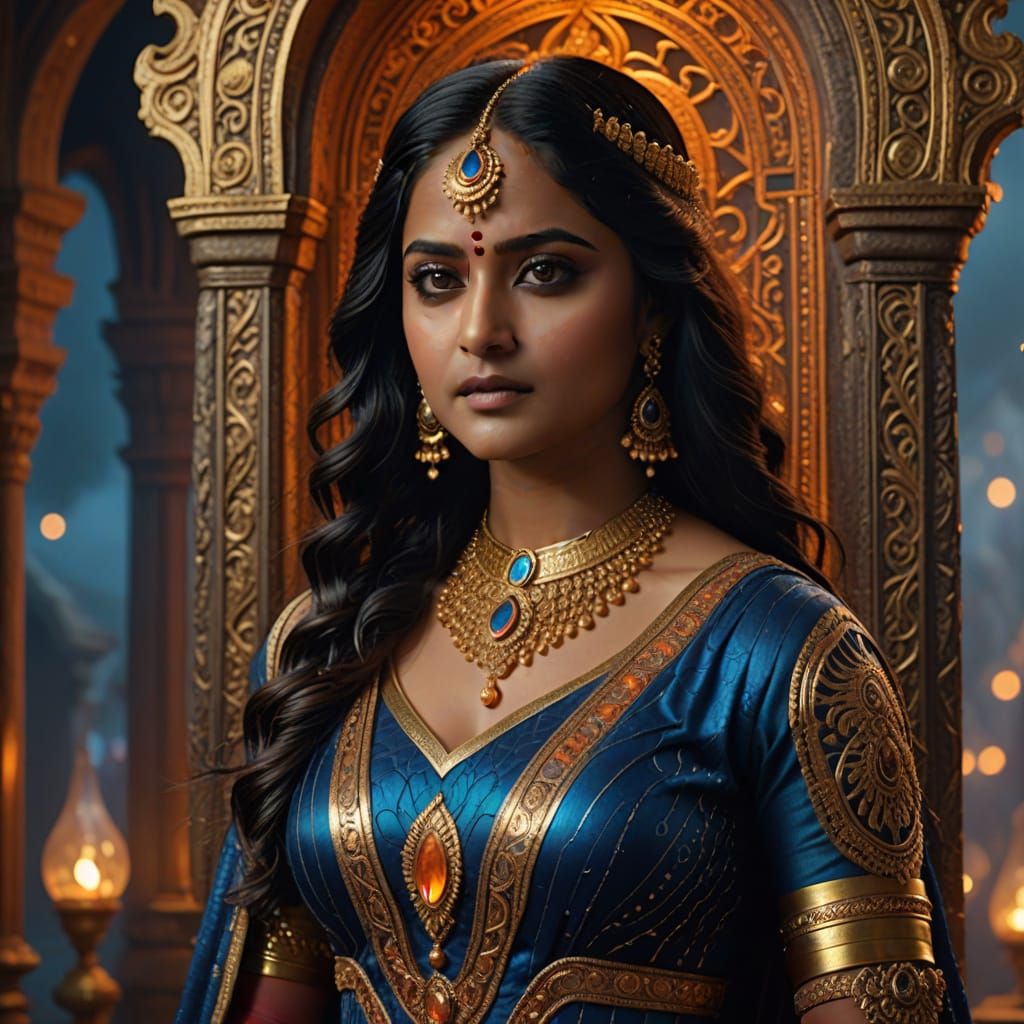 Vibrant Fantasy Portrait of Anushka Shetty in Iridescent Scu...