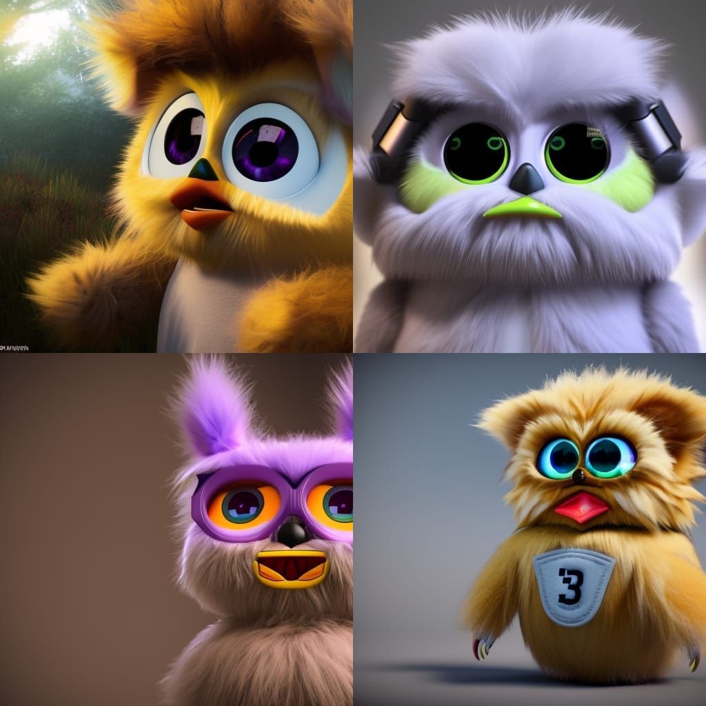 Detailed 3D Furby Render in Game Cinematic Style