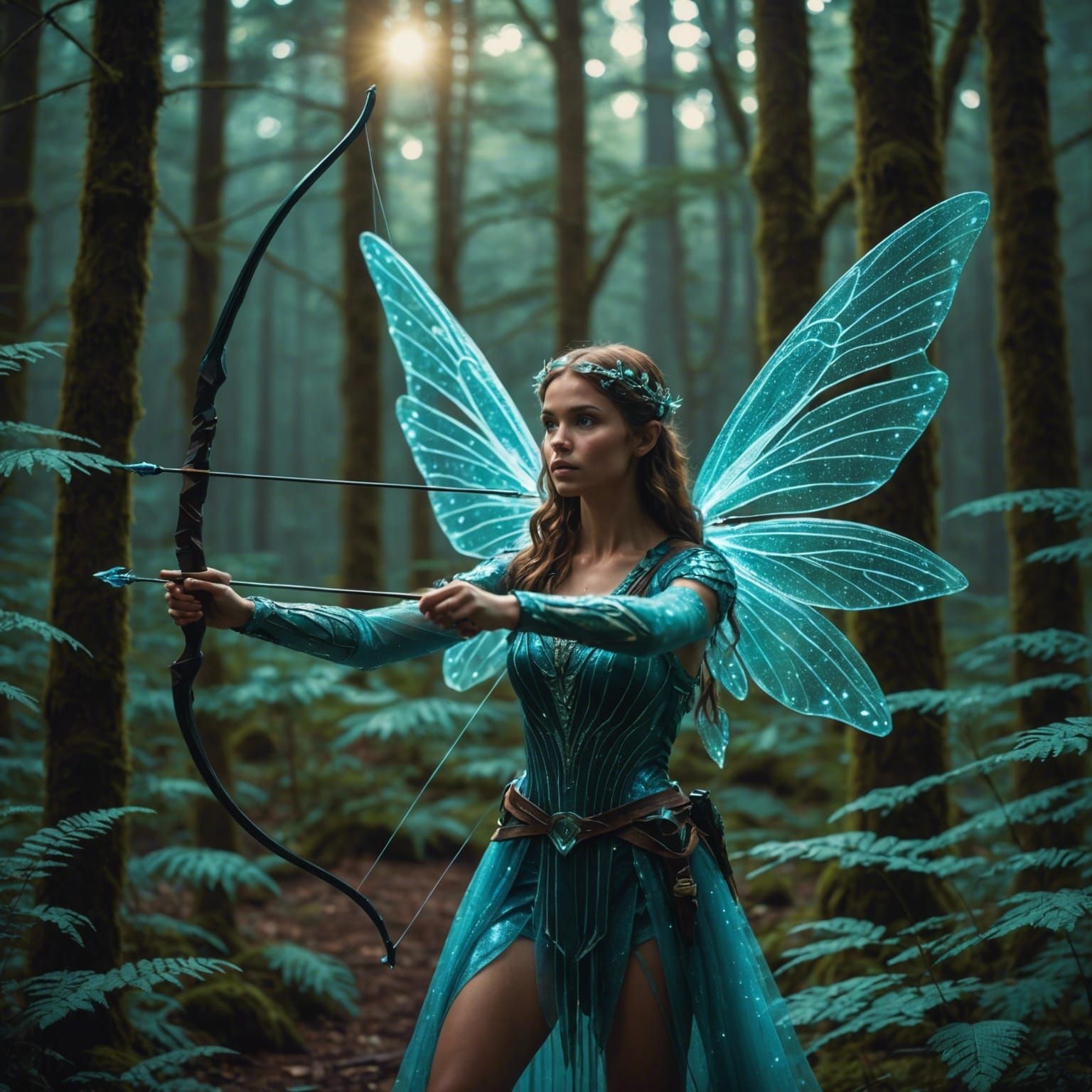 Bioluminescent Fairy Archer in Magical Forest