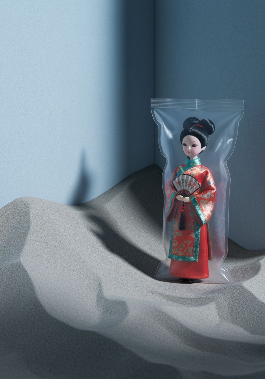 Surreal Chinese Doll Trapped in Quicksand Corner