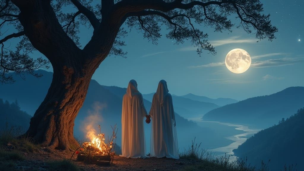 Majestic Women Under Moonlit Oak
