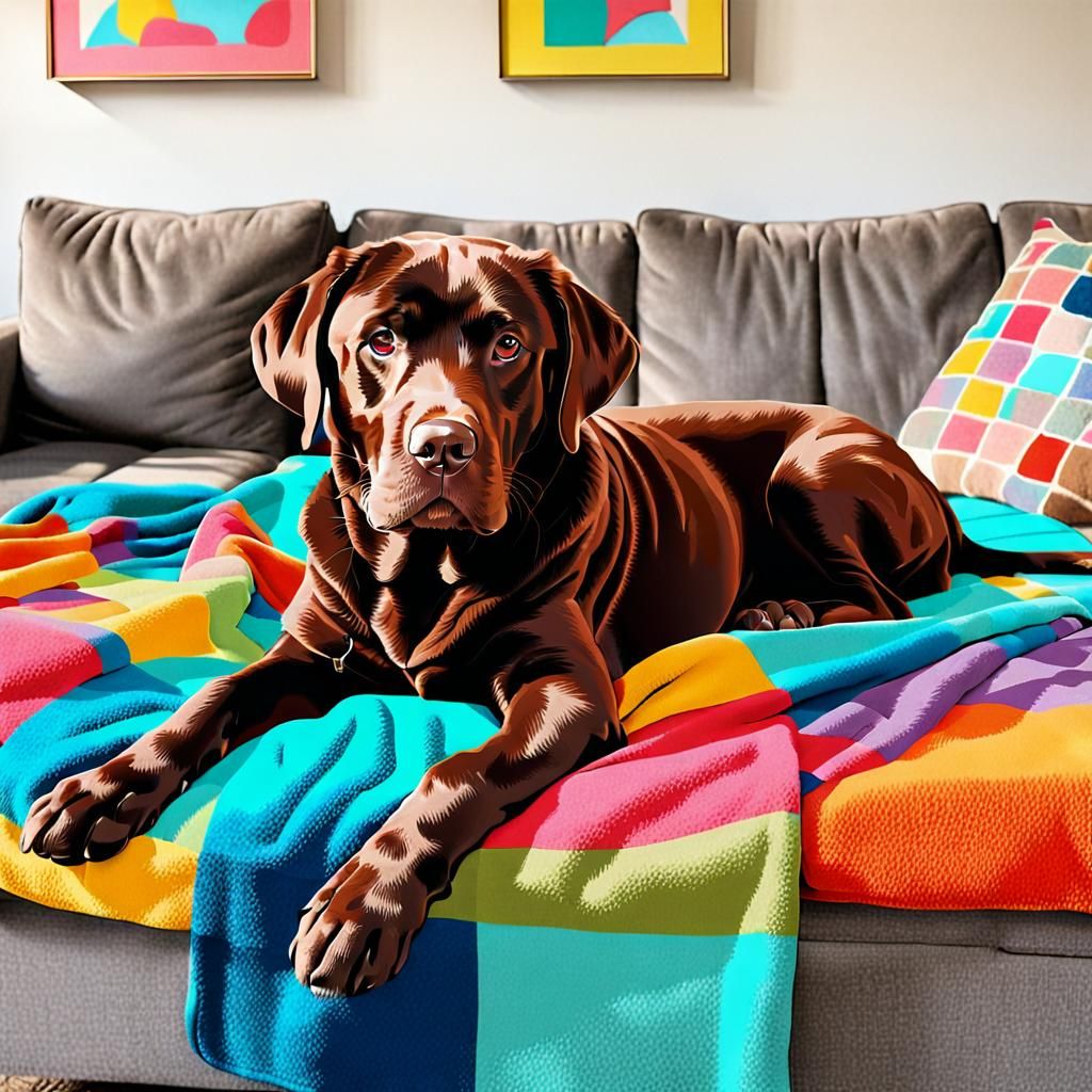 Chocolate Lab in Pop Art Style on Blanket