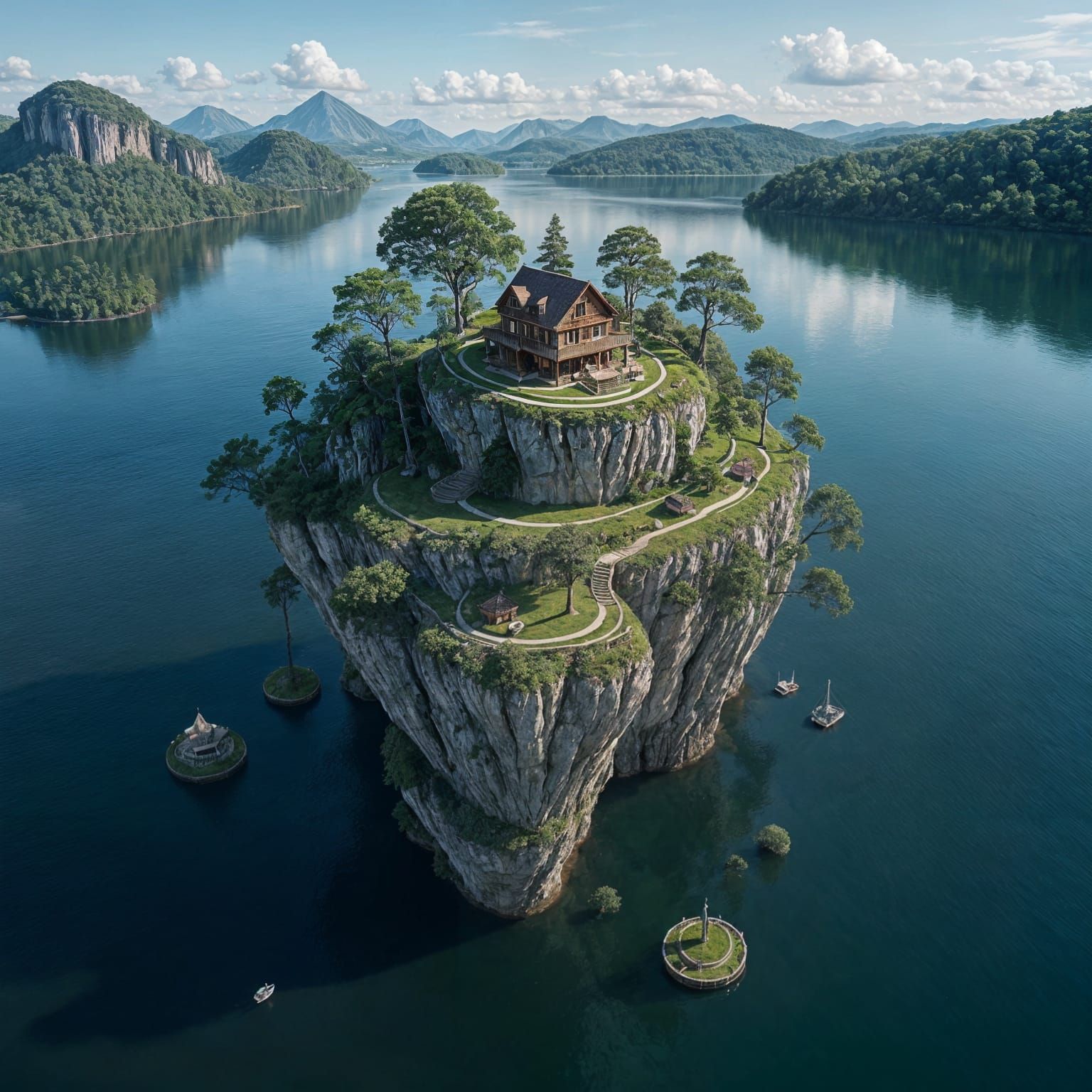 Mesmerizing Realistic Floating Island Above Lake