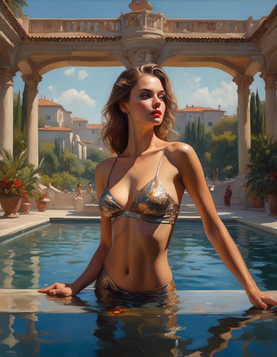 Photorealistic Portrait of Woman in Swimming Pool