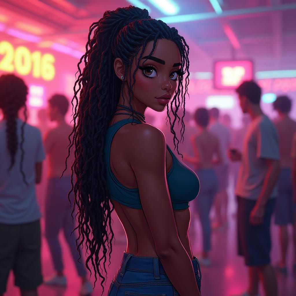 Hyperrealistic Portrait in a Vibrant Techno Club