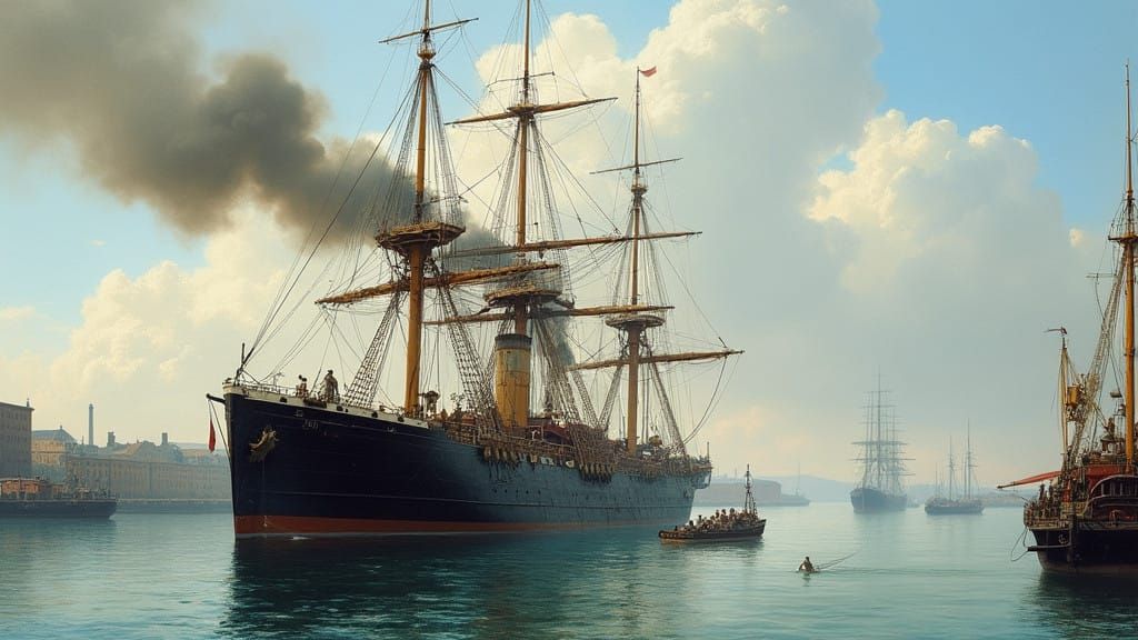 Early 20th Century Harbour Scene in Industrial Realism