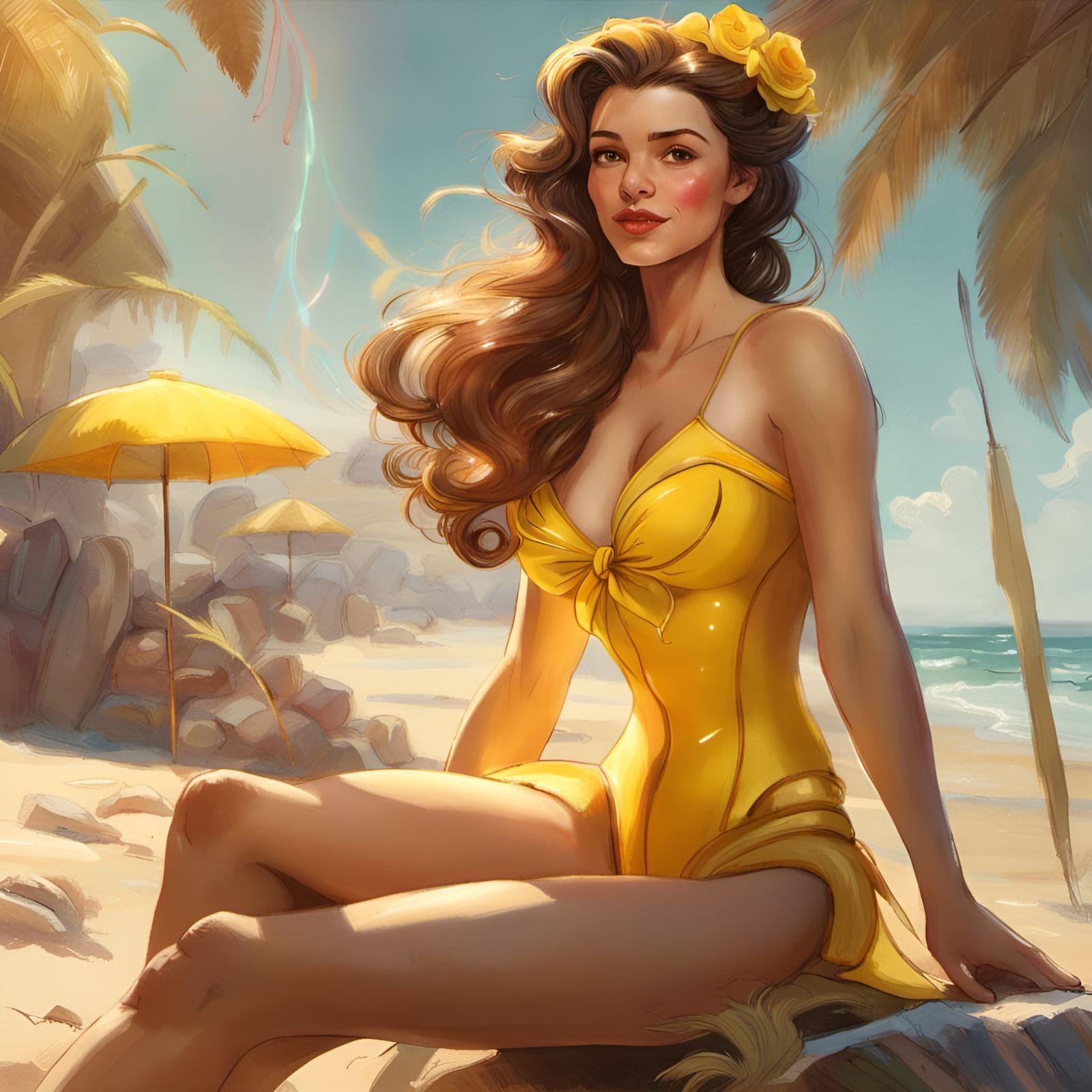 Princess Belle in Swimsuit, Pin-Up Art Style