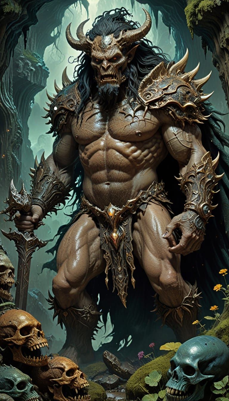 Dark Fantasy Barbarian in a Twisted Middle Earth Landscape